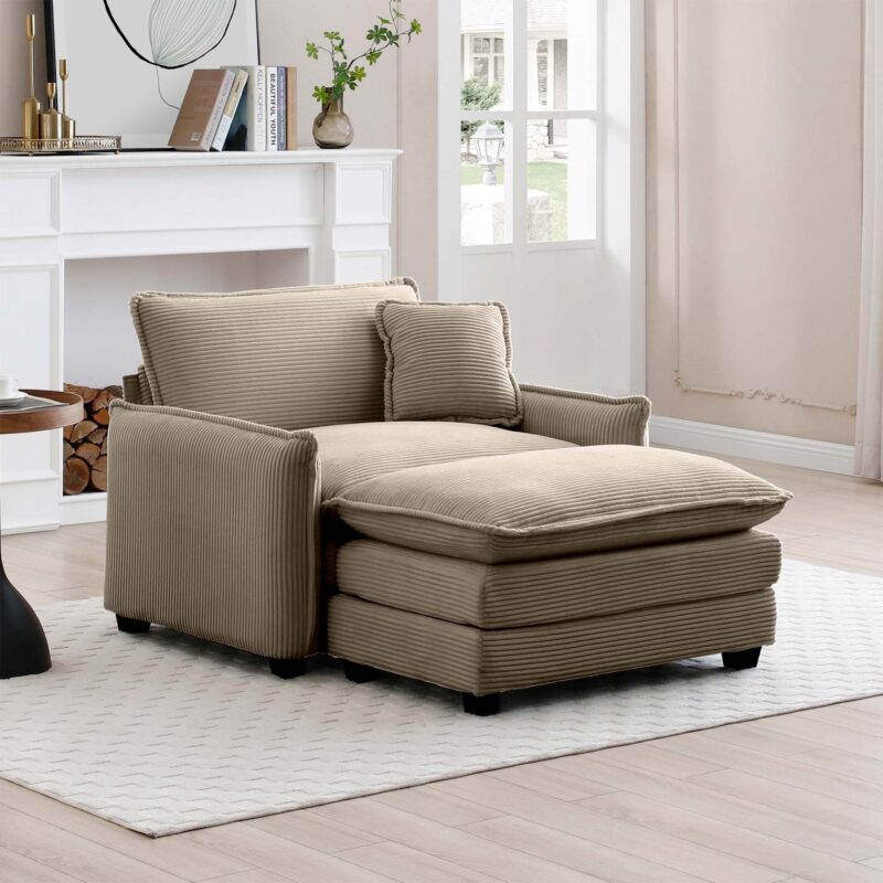 Walker Edison | Cloud Deep Sofa Chair With Ottoman - Image 2