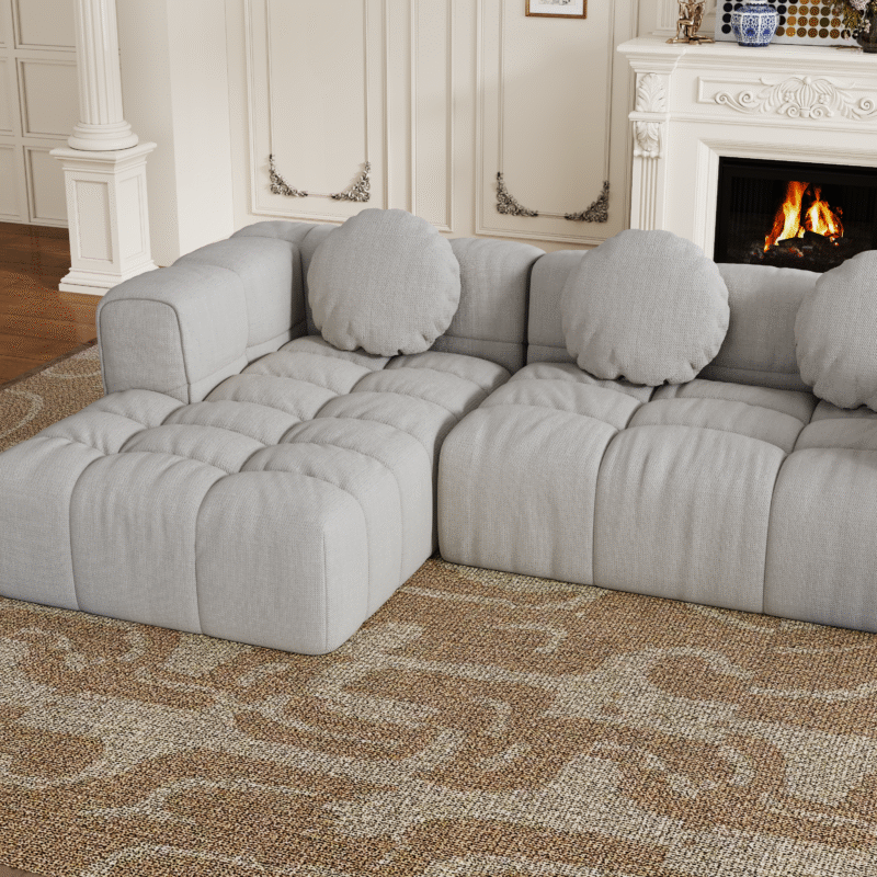 Walker Edison | Modular Minimalist Tufted Sectional Sofa Set with 3 pillows - Image 11