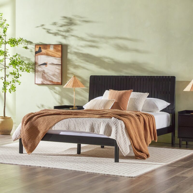 Cama Slatted Headboard Mid-Century Modern Solid Wood Bed - Image 7