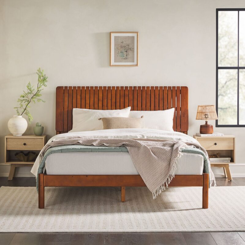 Cama Slatted Headboard Mid-Century Modern Solid Wood Bed - Image 4