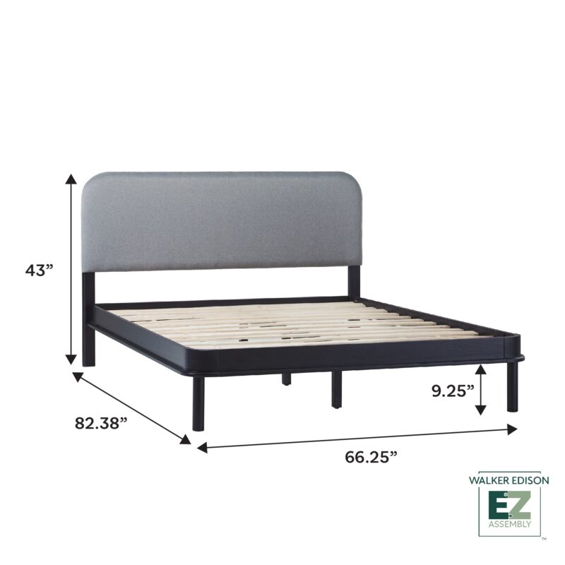 Annette Contemporary Upholstered Headboard Curved Wood Bed Frame - Image 19