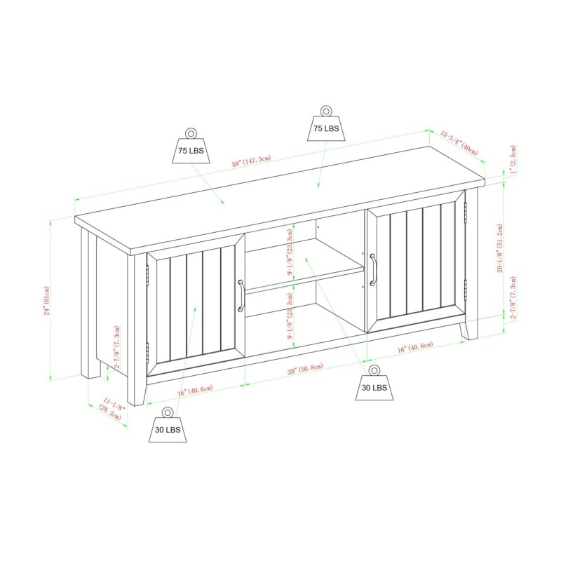 Farmhouse 58" Modern Grooved 2 Door TV Stand - Image 18