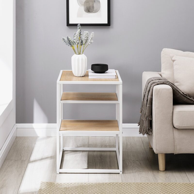 Maya 16" Contemporary Metal and Wood Side Table - Image 9