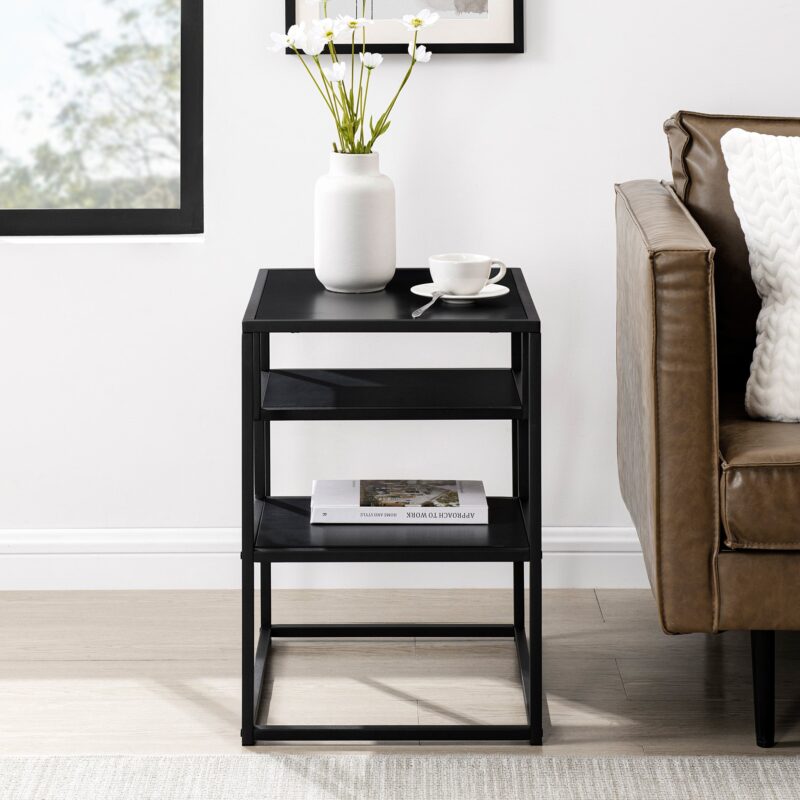 Maya 16" Contemporary Metal and Wood Side Table - Image 7