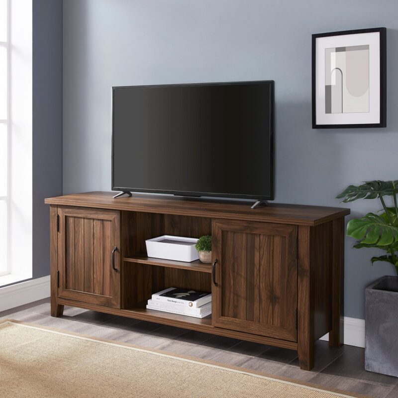 Farmhouse 58" Modern Grooved 2 Door TV Stand - Image 14
