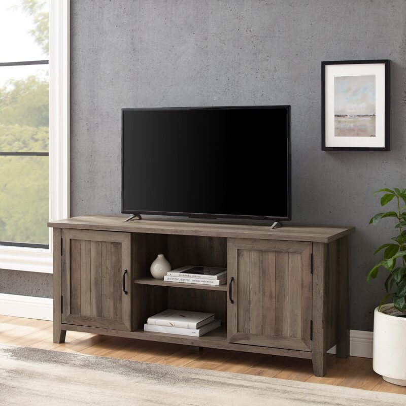 Farmhouse 58" Modern Grooved 2 Door TV Stand - Image 10