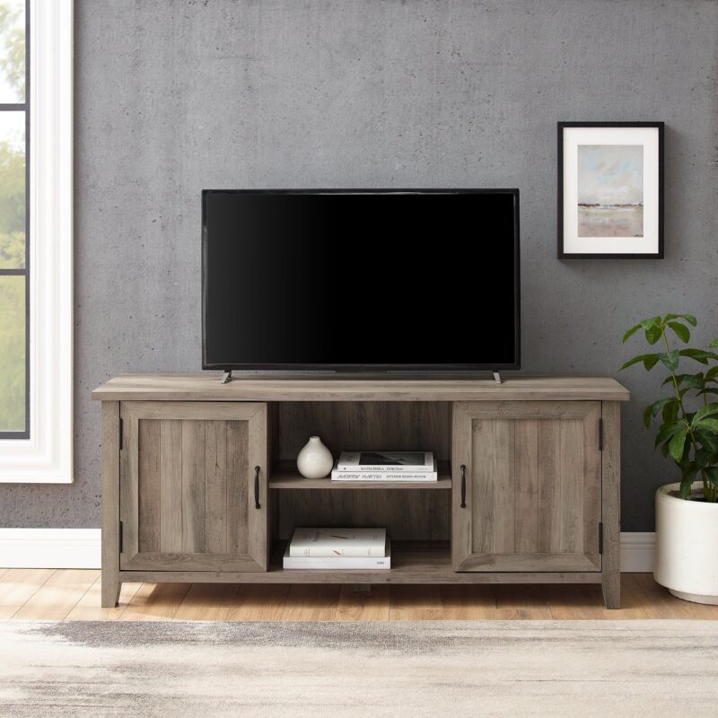Farmhouse 58" Modern Grooved 2 Door TV Stand - Image 9