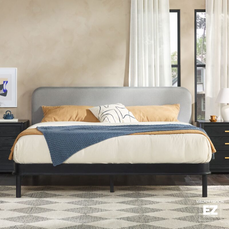Annette Contemporary Upholstered Headboard Curved Wood Bed Frame - Image 5