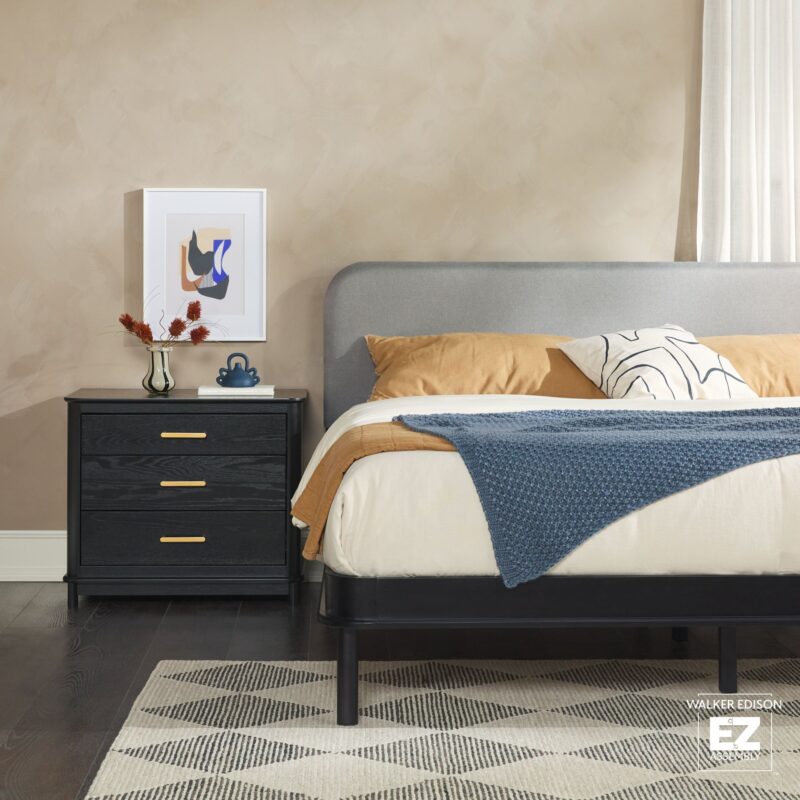 Annette Contemporary Upholstered Headboard Curved Wood Bed Frame - Image 6