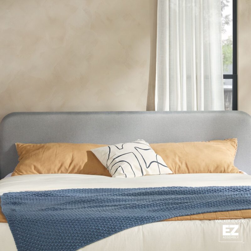 Annette Contemporary Upholstered Headboard Curved Wood Bed Frame - Image 9