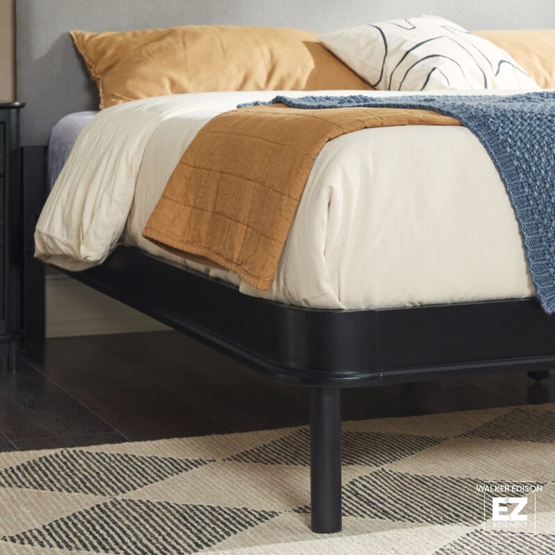 Annette Contemporary Upholstered Headboard Curved Wood Bed Frame - Image 11