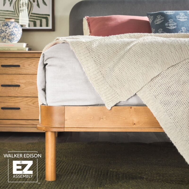 Annette Contemporary Upholstered Headboard Curved Wood Bed Frame - Image 16