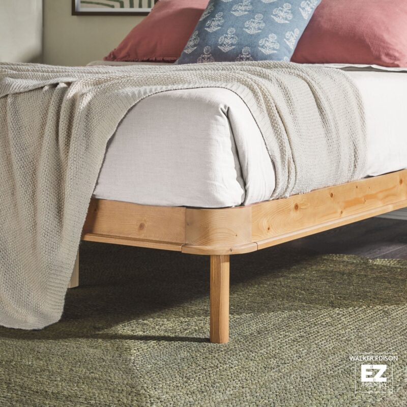 Annette Contemporary Upholstered Headboard Curved Wood Bed Frame - Image 12