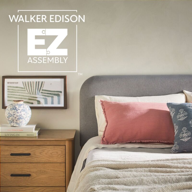 Annette Contemporary Upholstered Headboard Curved Wood Bed Frame - Image 14