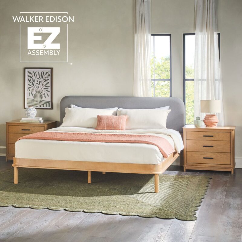Annette Contemporary Upholstered Headboard Curved Wood Bed Frame - Image 2