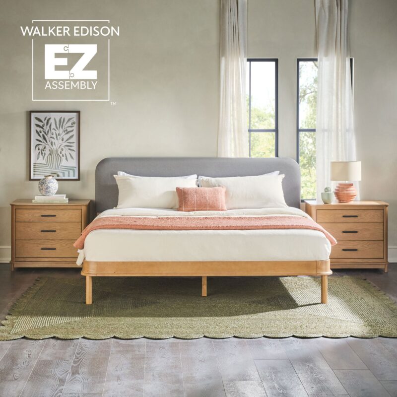 Annette Contemporary Upholstered Headboard Curved Wood Bed Frame - Image 13