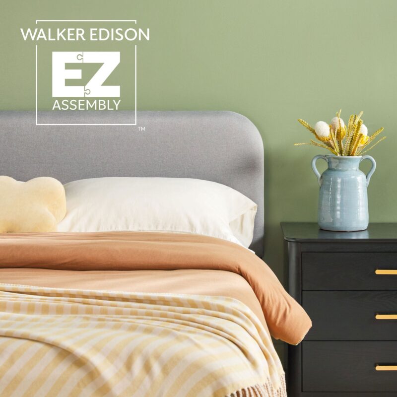 Annette Contemporary Upholstered Headboard Curved Wood Bed Frame - Image 20