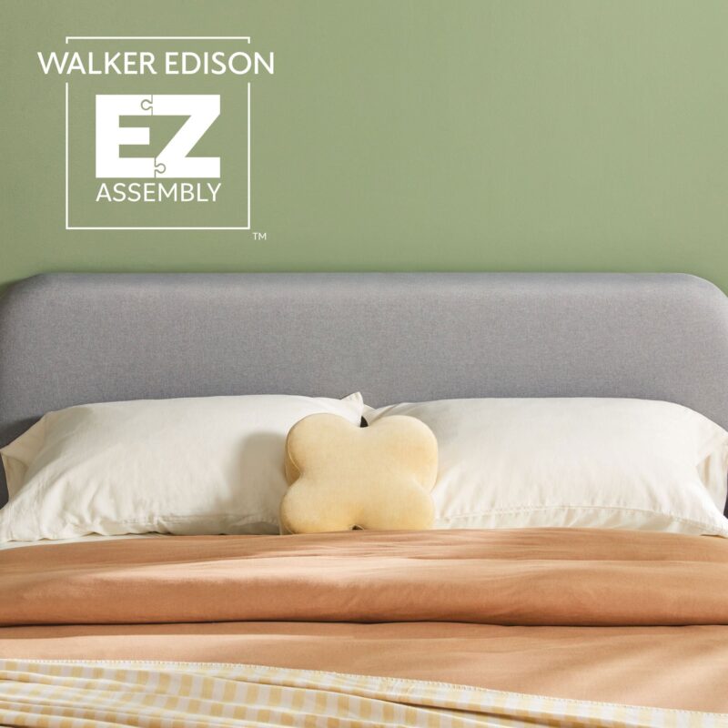 Annette Contemporary Upholstered Headboard Curved Wood Bed Frame - Image 21