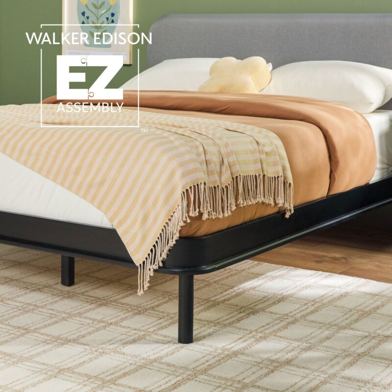 Annette Contemporary Upholstered Headboard Curved Wood Bed Frame - Image 23