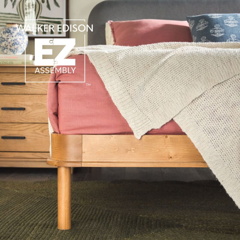Annette Contemporary Upholstered Headboard Curved Wood Bed Frame - Image 26