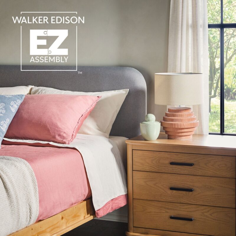 Annette Contemporary Upholstered Headboard Curved Wood Bed Frame - Image 27