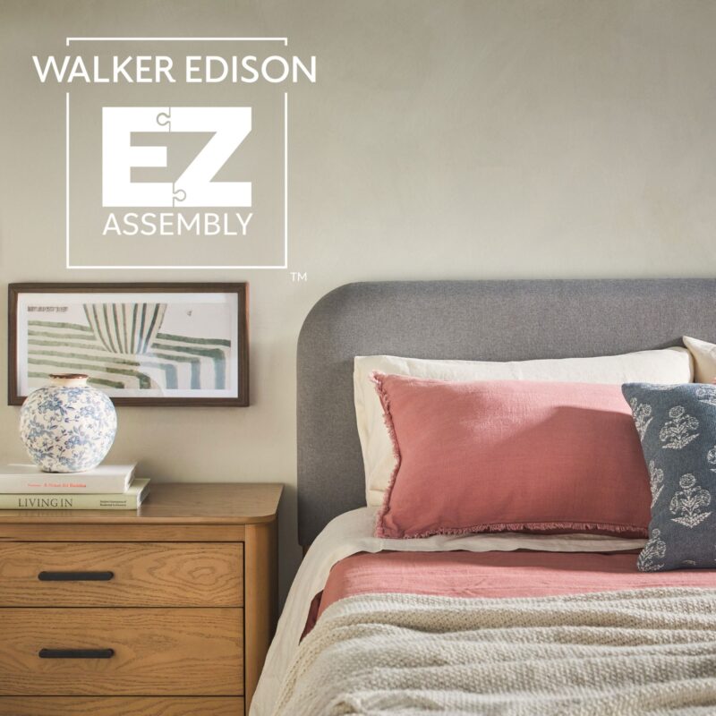 Annette Contemporary Upholstered Headboard Curved Wood Bed Frame - Image 29