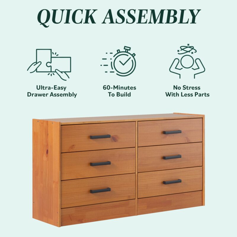 Declan 6-Drawer Solid Wood Dresser with Handles - Image 3