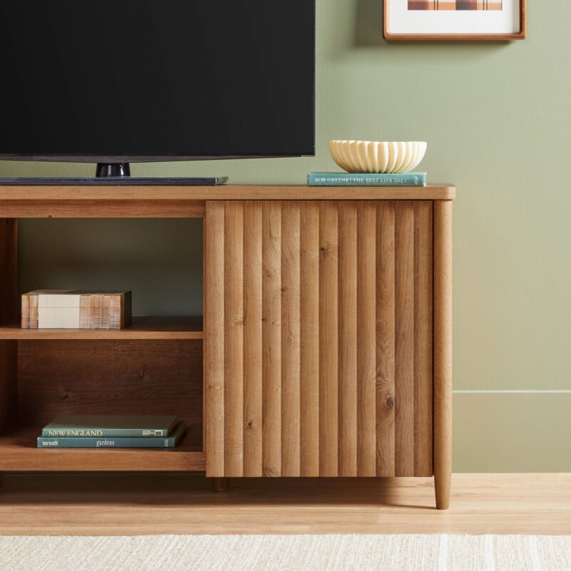 Flynn Scandinavian Reeded TV Stand with Storage - Image 9