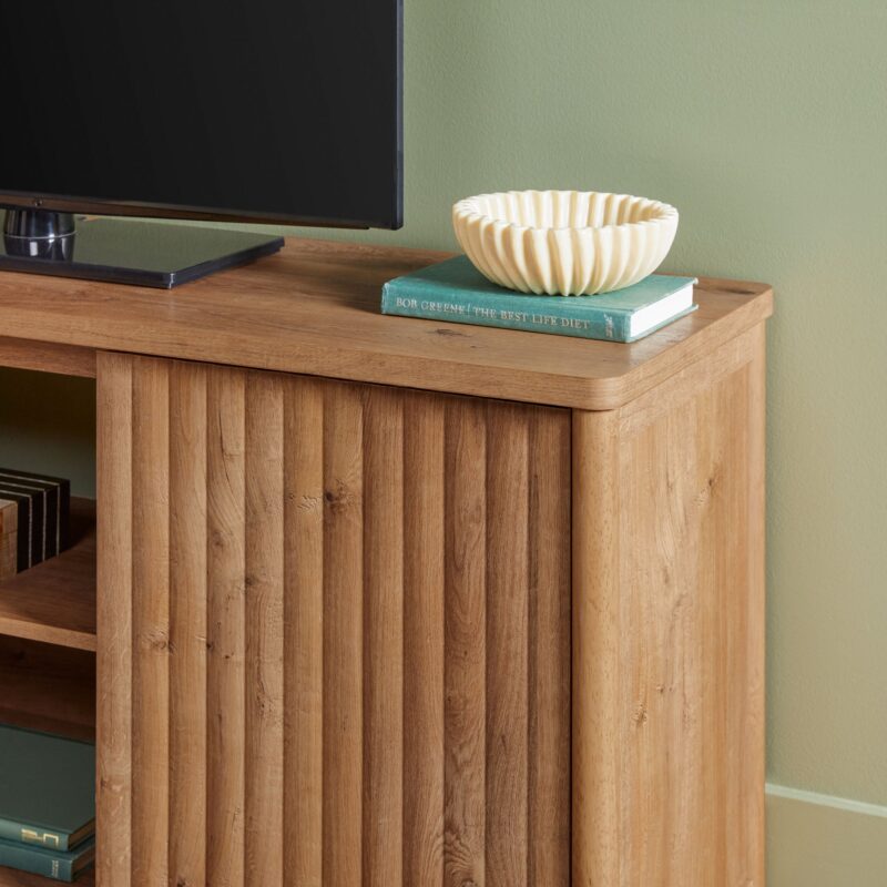 Flynn Scandinavian Reeded TV Stand with Storage - Image 12