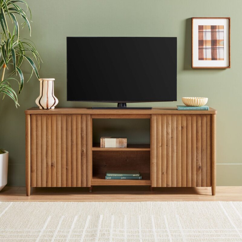 Flynn Scandinavian Reeded TV Stand with Storage - Image 5