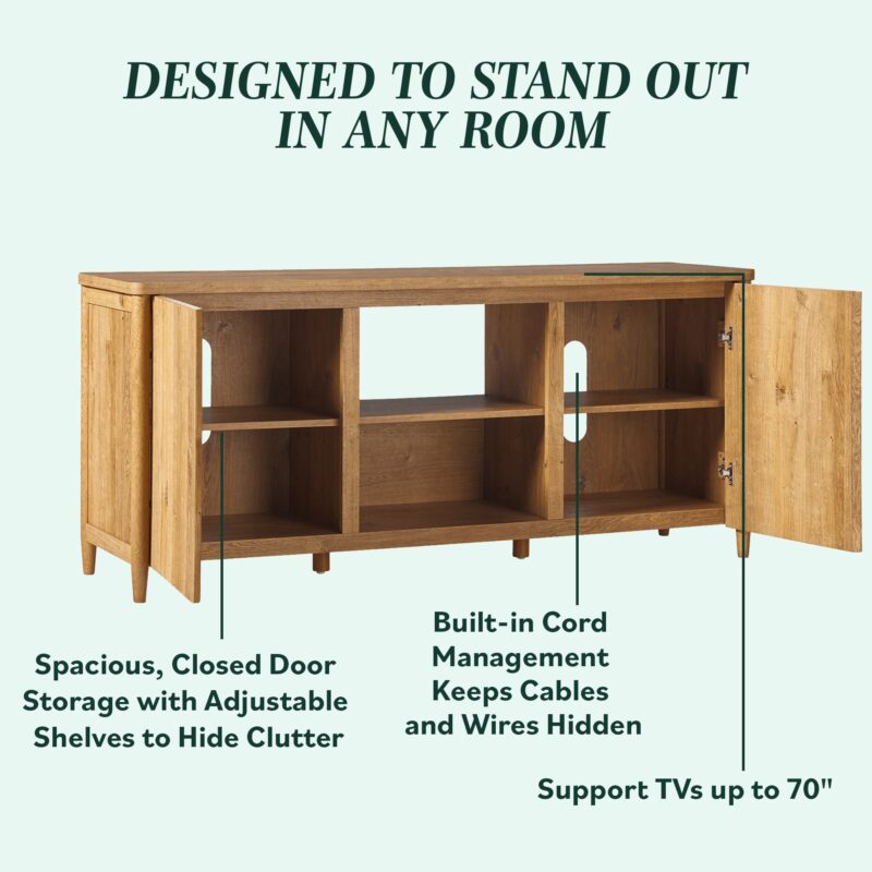 Flynn Scandinavian Reeded TV Stand with Storage - Image 4
