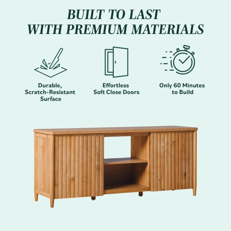 Flynn Scandinavian Reeded TV Stand with Storage - Image 6