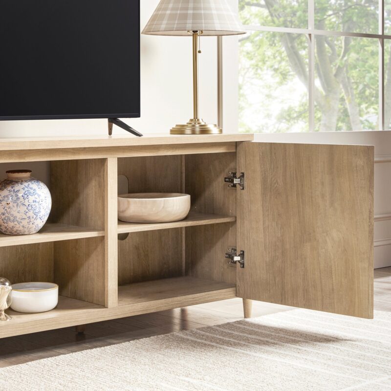 Flynn Scandinavian Reeded TV Stand with Storage - Image 36