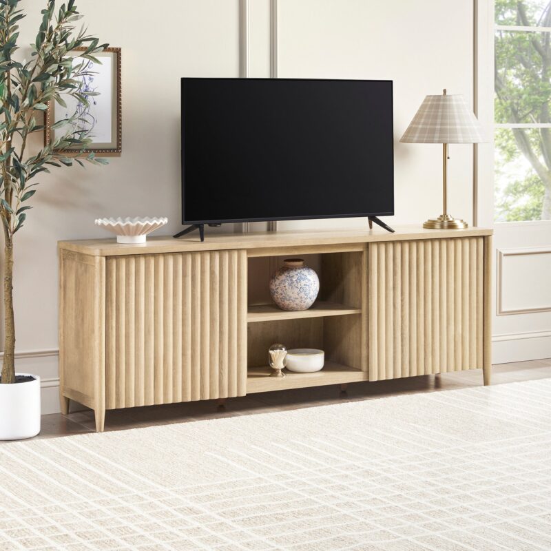 Flynn Scandinavian Reeded TV Stand with Storage - Image 35