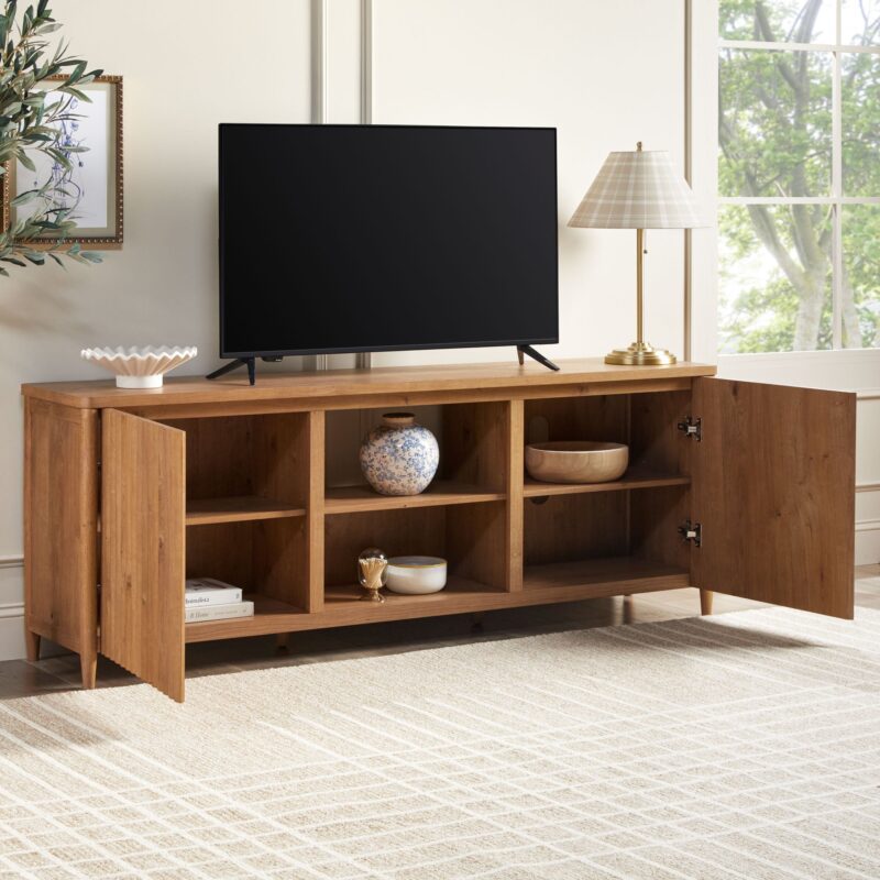 Flynn Scandinavian Reeded TV Stand with Storage - Image 26