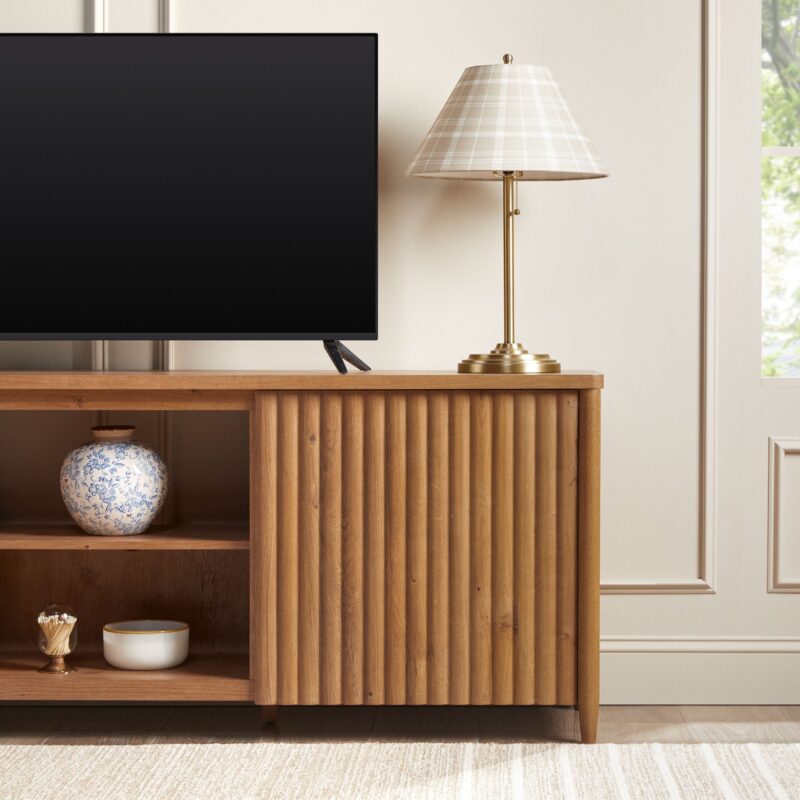 Flynn Scandinavian Reeded TV Stand with Storage - Image 28