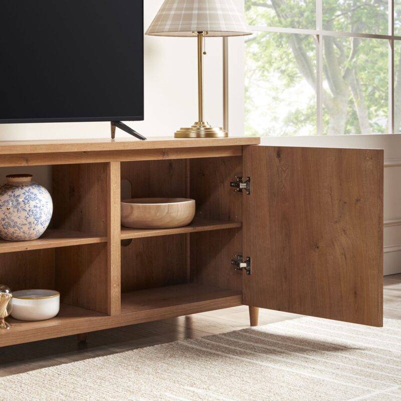 Flynn Scandinavian Reeded TV Stand with Storage - Image 31