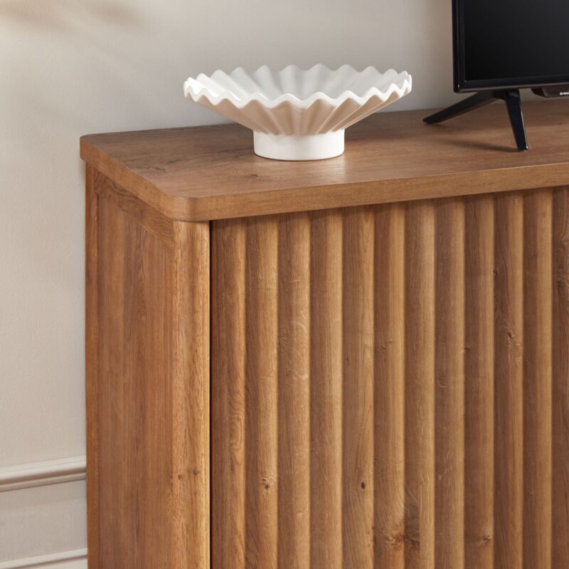 Flynn Scandinavian Reeded TV Stand with Storage - Image 30