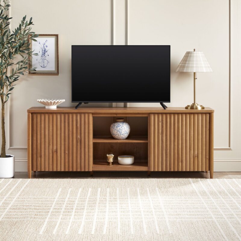 Flynn Scandinavian Reeded TV Stand with Storage - Image 24
