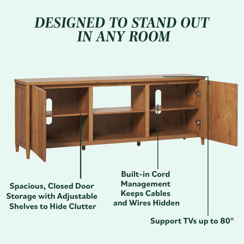 Flynn Scandinavian Reeded TV Stand with Storage - Image 23