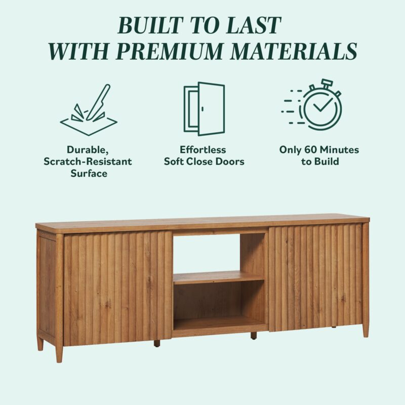 Flynn Scandinavian Reeded TV Stand with Storage - Image 25
