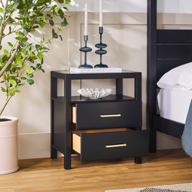 Isla Modern Easy Assembly 2 Drawer Nightstand with Glass Top - Image 6