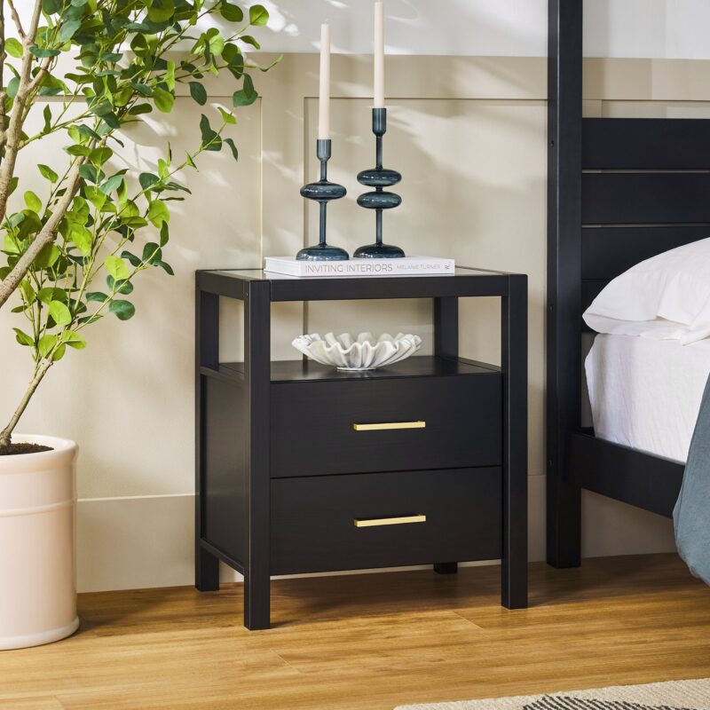 Isla Modern Easy Assembly 2 Drawer Nightstand with Glass Top - Image 2