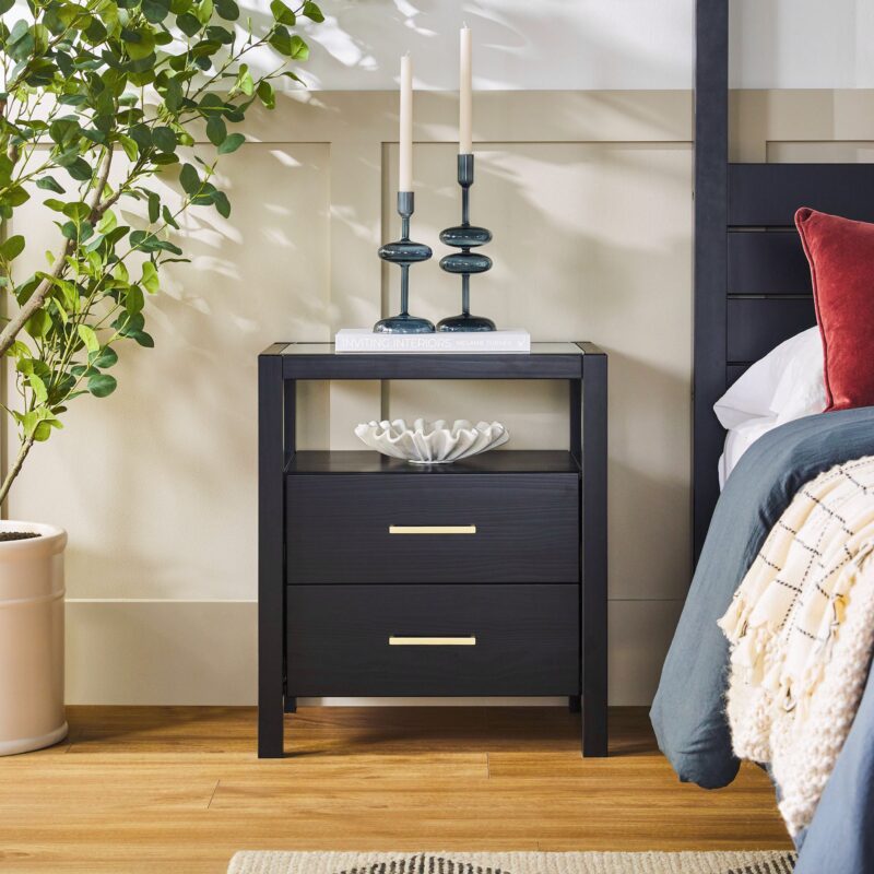 Isla Modern Easy Assembly 2 Drawer Nightstand with Glass Top - Image 4