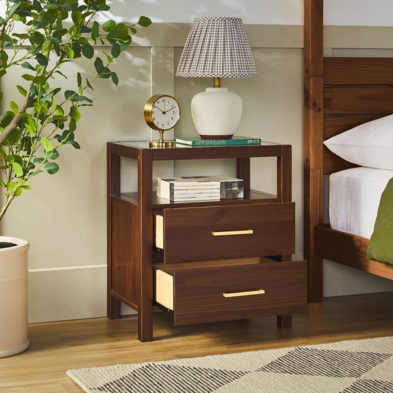 Isla Modern Easy Assembly 2 Drawer Nightstand with Glass Top - Image 14