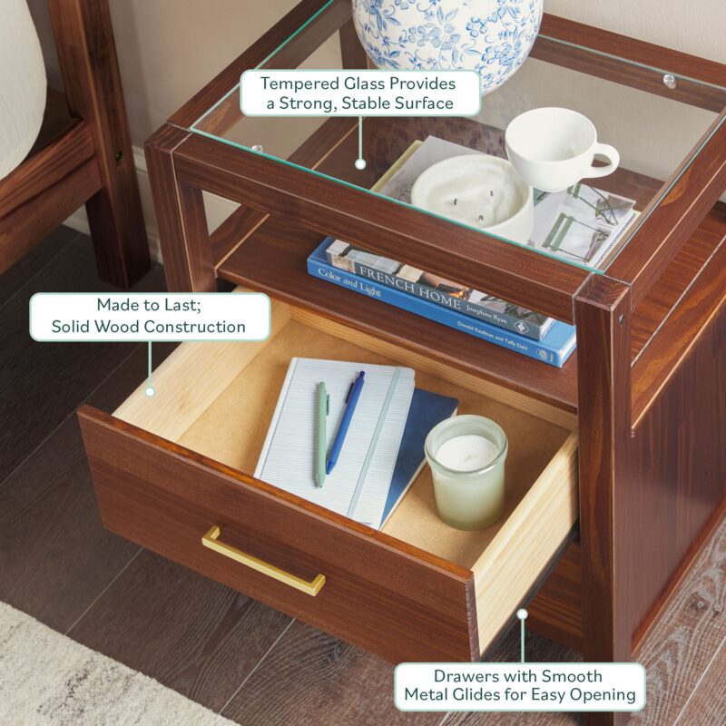 Isla Modern Easy Assembly 2 Drawer Nightstand with Glass Top - Image 11