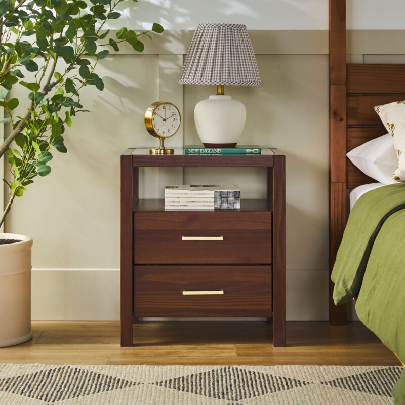 Isla Modern Easy Assembly 2 Drawer Nightstand with Glass Top - Image 12