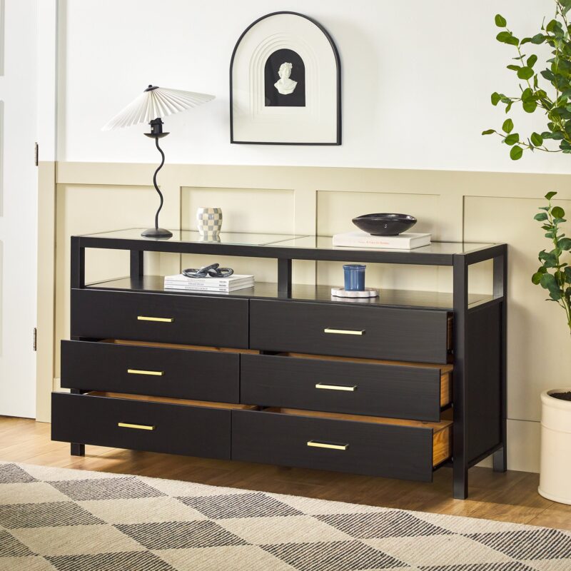 Isla Modern Easy Assembly 6 Drawer Dresser with Glass Top - Image 6