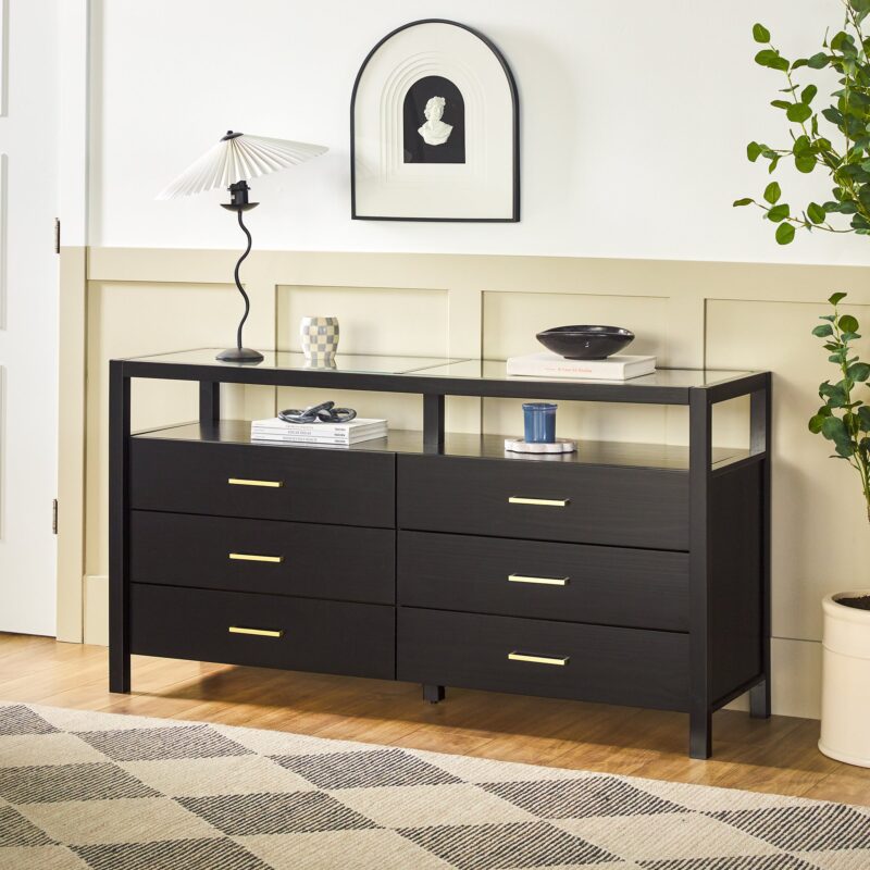 Isla Modern Easy Assembly 6 Drawer Dresser with Glass Top - Image 2