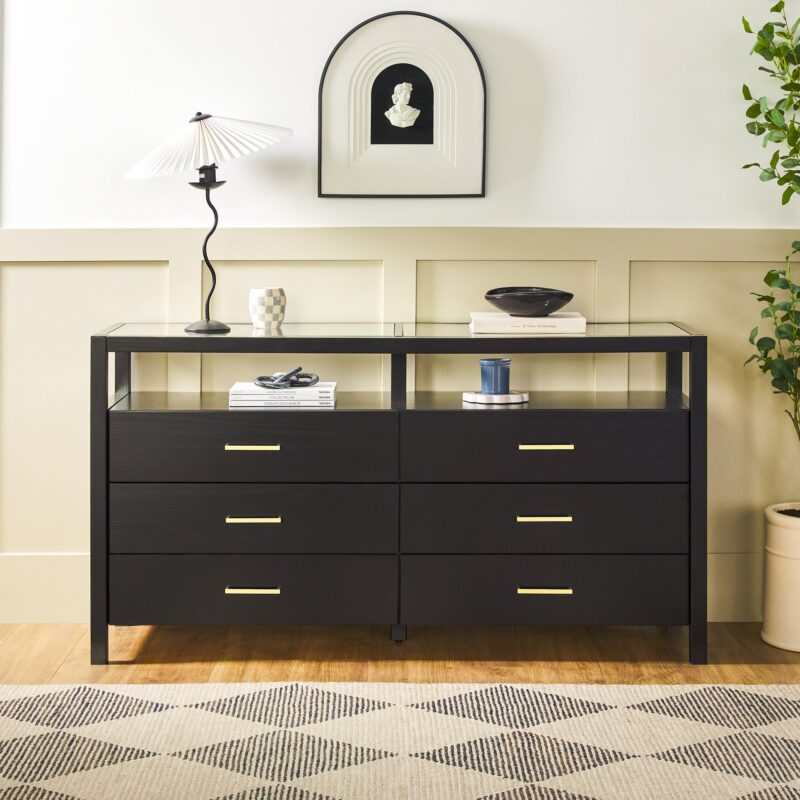 Isla Modern Easy Assembly 6 Drawer Dresser with Glass Top - Image 4